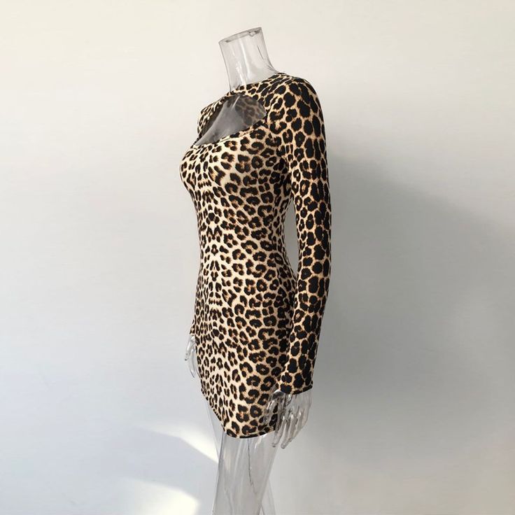 Gender: Women   Season: Autumn   Waistline: empire   Sleeve Style: Regular   Silhouette: Sheath   Sleeve Length(cm): Full   Material: Polyester,Cotton   Decoration: None   Dresses Length: Above Knee, Mini   Style: Sexy & Club   Neckline: O-Neck   Pattern Type: Leopard