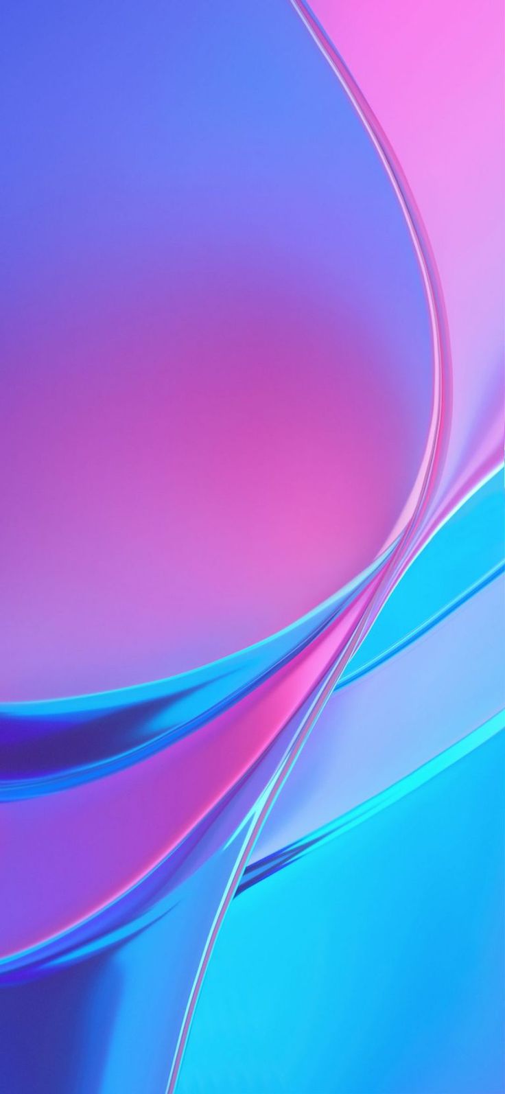 an abstract blue and pink wallpaper with curved lines in the center, as well as two different colors