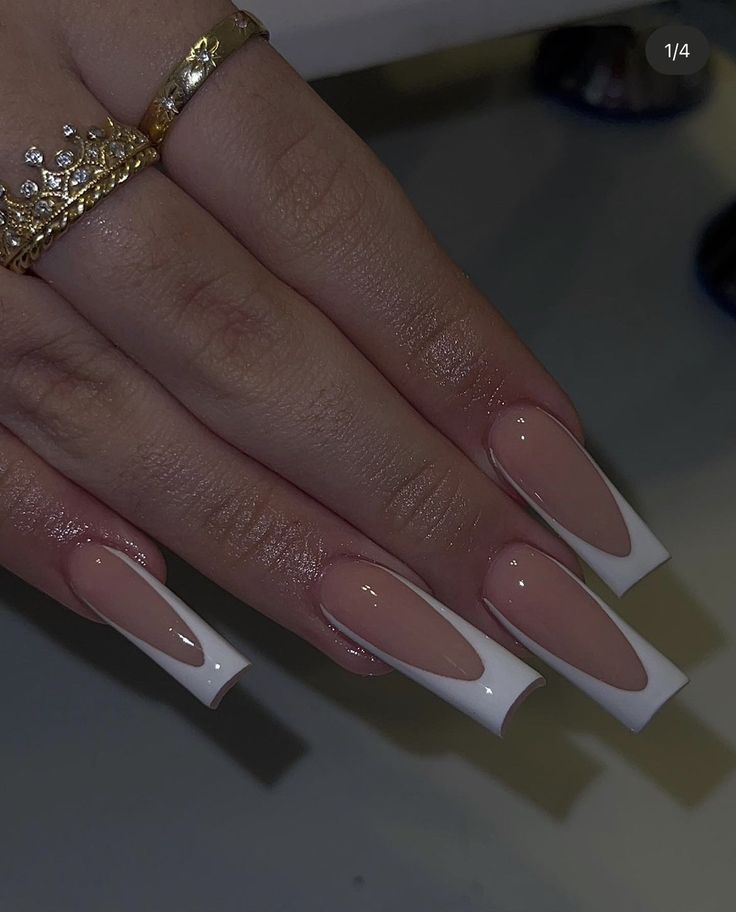 Long Square Nails French Tip, Long Tapered Square Nails French Tip, Basic Baddie Nails French Tip, White French Tip Tapered Square Nails, Long Square Acrylic Nails White French, Nail Inspo Tapered Square French Tip, Elegant Long Nails, V Shape French Tip, Natural Nail Art Designs