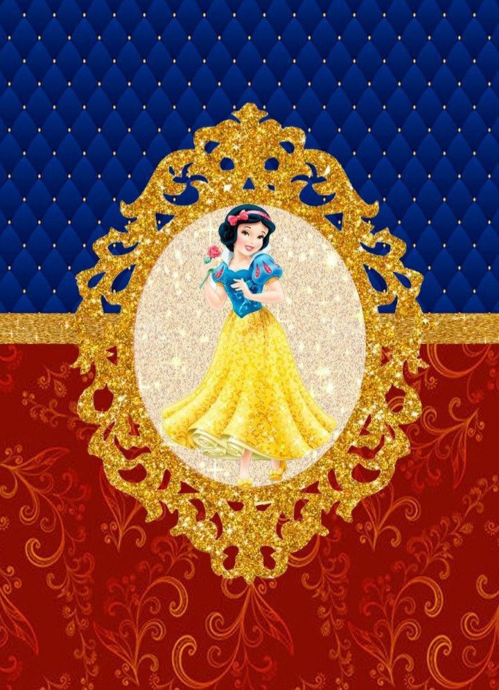 snow princess in gold and blue with red background