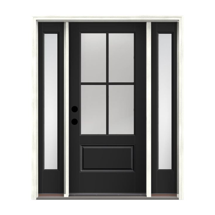 a black front door with glass panels