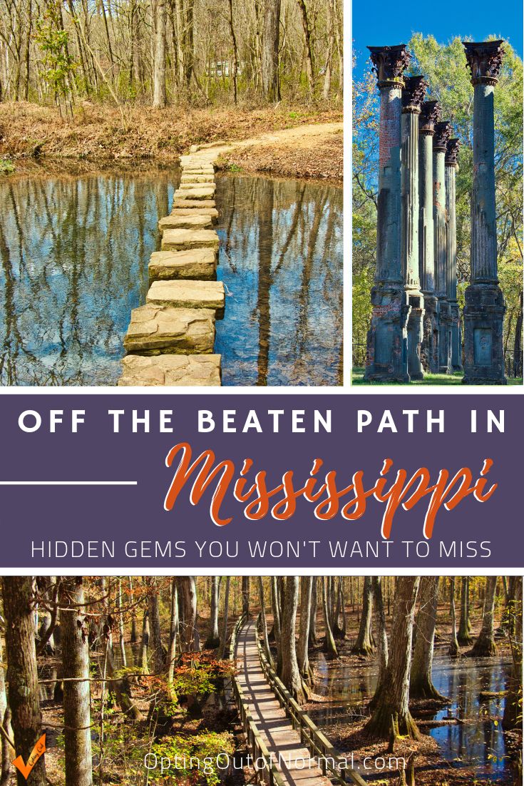 the steps leading up to the water in mississippi with text overlay that reads, off the beaten path in mississippi hidden gems you won't want to miss