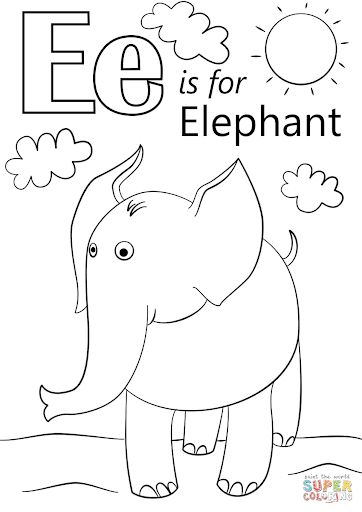 the letter e is for elephant coloring page