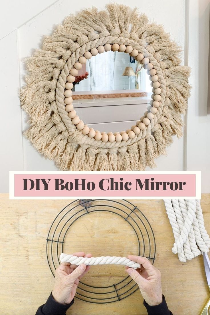 the diy boho chic mirror is made from rope