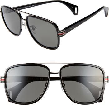 Free shipping and returns on Gucci 58mm Square Aviator Sunglasses at Nordstrom.com. Signature Gucci stripes highlight the temples of bold full-coverage sunglasses in a squared-off aviator silhouette. Gucci Aviator Sunglasses For Summer, Gucci Black Aviator Sunglasses With Uv Protection, Casual Black Gucci Aviator Sunglasses, Casual Gucci Aviator Sunglasses For Summer, Gucci Casual Aviator Sunglasses For Summer, Trendy Gucci Aviator Sunglasses, Classic Gucci Aviator Sunglasses For Summer, Gold Jewelry Stores, Gucci Sunglasses