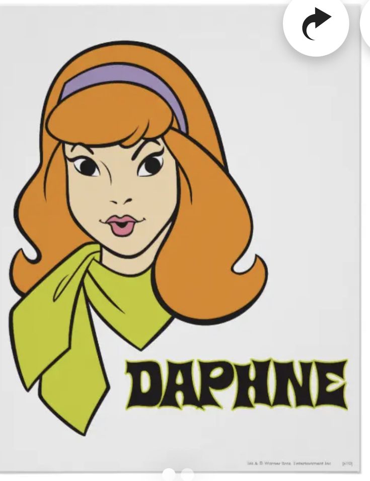 a woman with red hair wearing a green scarf and the word dappne on it