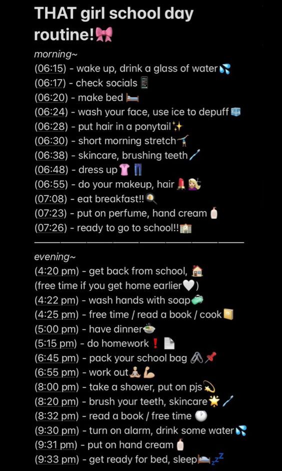 Glow Up Schedule School, Glow Up School Morning Routine, Good Night Routines For School, Glowup Routine For Teens, Routine For After School, Daily Routine Schedule School Day, After School Productive Routine, Night Routine Ideas List, Checklist Morning Routine