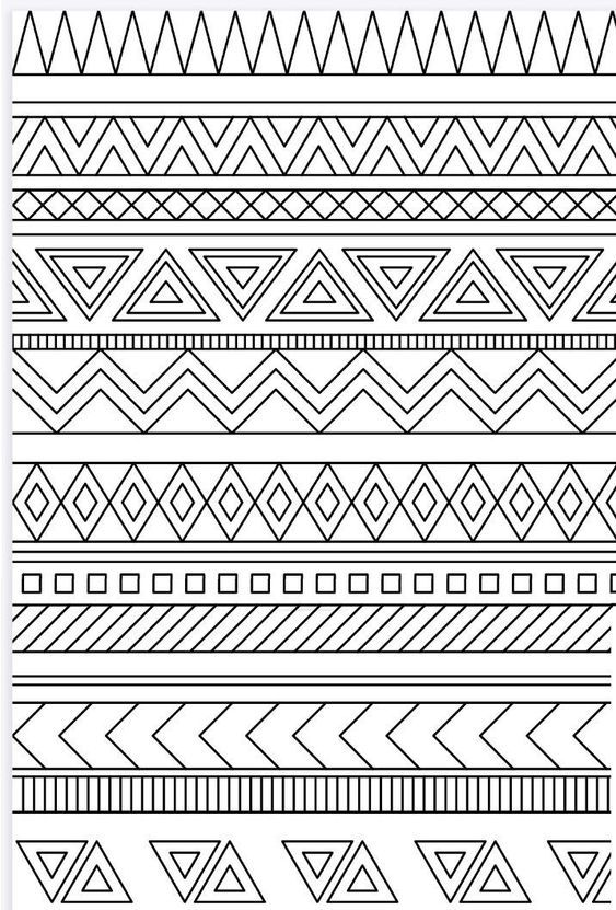 a set of black and white lines with different shapes on them, all in the same pattern