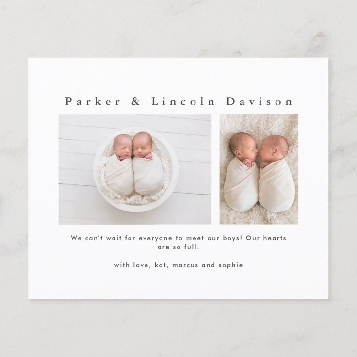 Budget Minimal Twin Photo Birth Announcement Zazzle Twin Birth Announcements, Twin Photos, Boy Girl Twins, Birth Announcements, 2 Photos, Personal Message, Birth Announcement, Boy Girl, Twins