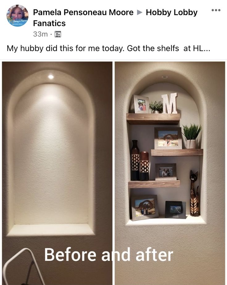 the before and after photos of a shelf with books on it, which has been painted white