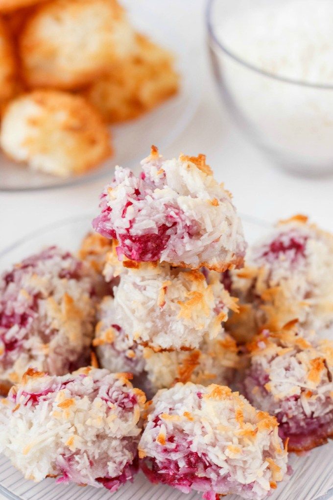 several desserts are stacked on top of each other in front of some rice and milk