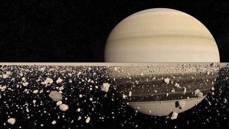 an artist's rendering of the planet saturn as it is surrounded by ice and snow