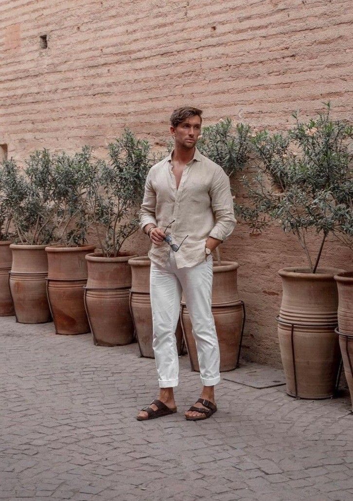 Linen Outfit Men, Vacation Outfits Men, Beach Outfit Men, Chique Outfit, Mens Summer Outfits, Wedding Outfit Men, Mens Casual Outfits Summer, Linen Men, Europe Outfits