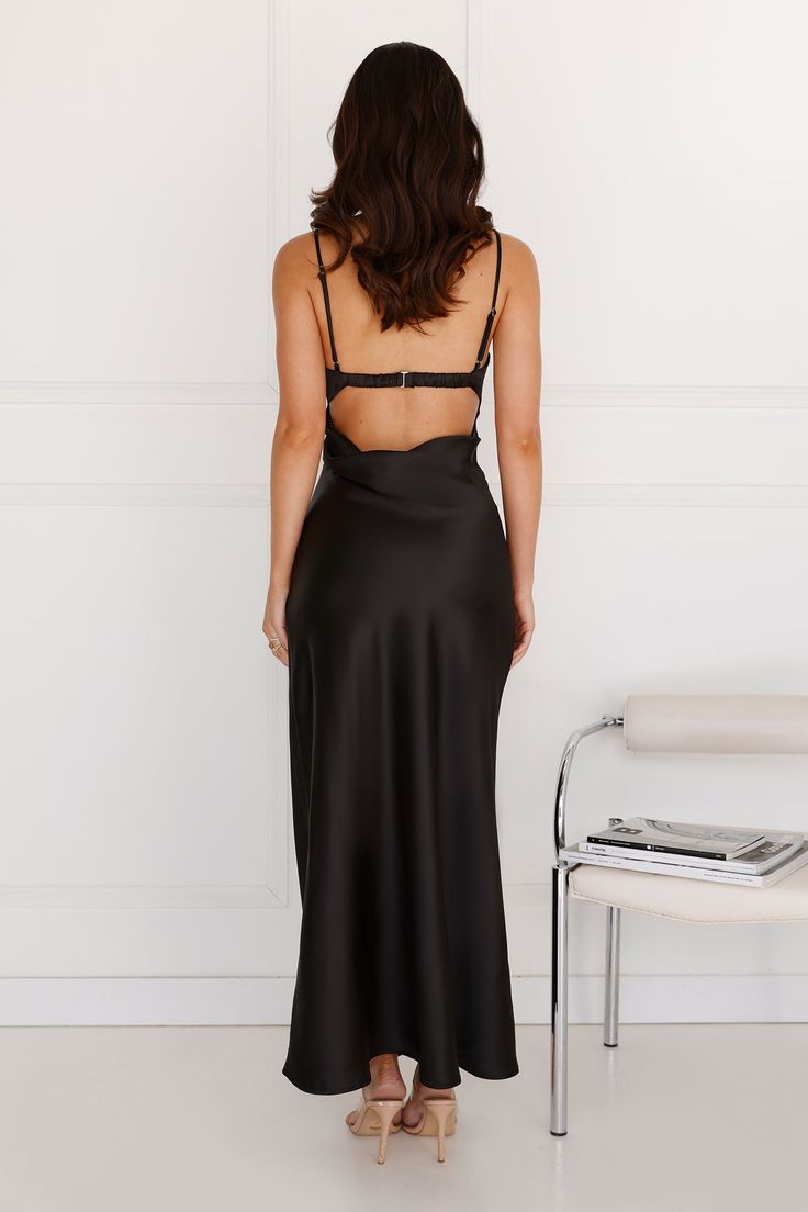 Length from bust to hem of size S: 119cm. Chest: 35cm, Waist: 32cm, across front only of size S. Maxi dress. Semi-lined. Model is a standard XS and is wearing size XS. True to size. Non-stretch. Satin. Cowl back. Underwire. Lace trim. Elastic back strap. Silver metal closure. Zipper. Cold hand wash only. Polyester. Love the dress you're in with the Winery Wedding Satin Maxi Dress. Featuring a cowl back, a lace trim to the neckline and a silver metal closure. Style with heels and curls for a drea