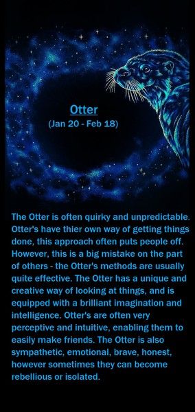 an image of the otter zodiac sign in blue and black with text below it that reads,