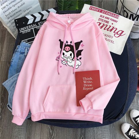 Harajuku+Cartoon+Cute+Funny+Print+Short+Sleeve+Hoodie+Top+Autumn+Streetwear+O-Neck+Sweet+Girl+Hoodie Kuromi Hoodie, Harajuku Pink, Autumn Streetwear, Home Lounge, Estilo Harajuku, Japan Streetwear, Harajuku Sweatshirt, Girl Hoodie, Lounge Party