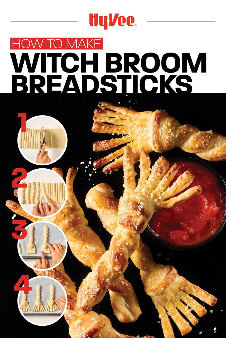 the cover of how to make witch broom breadsticks, with instructions for making them