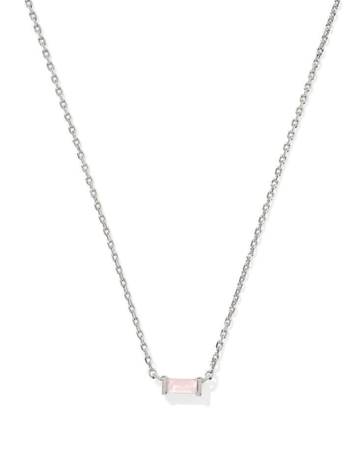 The Juliette Silver Pendant Necklace in Rose Quartz may be dainty, but it makes a major impact. Subtle and refined, this necklace’s rose quartz pendant honors the strength and resilience of those affected by breast cancer. 20% of the purchase price from these select styles benefit The Kendra Scott Foundation to help fund breast cancer awareness and research efforts year-round. Metal Rhodium Over Brass Material Rose Quartz Closure Lobster Clasp W/ Single Adjustable Slider Bead Size 19" Chain , 0.39"L X 0.13"W PendantDue to the one-of-a-kind nature of the medium, exact colors and patterns may vary slightly from the image shown. | Kendra Scott Juliette Silver Pendant Necklace in Rose Quartz | Quartz/Metal Rhodium Icon Jewelry, Rose Quartz Pendant, Kendra Scott Jewelry, Silver Drop Earrings, Quartz Pendant, Brass Material, Silver Pendant Necklace, Accessories Rings, Silver Roses