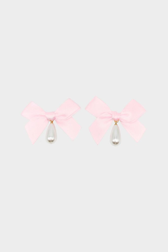 Bow Drop Pearl Earrings Feminine Evening Jewelry With Bow, Feminine Bow Jewelry For Wedding, White Pearl Earrings With Bow For Party, Elegant White Jewelry With Pink Bow, Chic Party Jewelry With Ribbon Detail, Chic Party Jewelry With Ribbon, Chic Pearl Earrings For Party, Chic Bow Earrings For Wedding, Wedding Pearl Drop Earrings With Bow