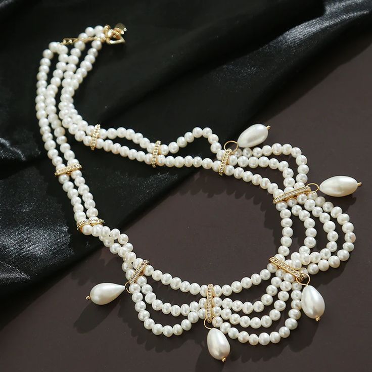 8-9 mm Cultured Freshwater Multi Strand Pearl Pendant Necklace Vintage Necklace Vintage Pearl White Pearl Chain Jewelry, Vintage Pearl White Pearl Jewelry, Vintage Pearl Necklace For Gift, Pearl White Pearl Costume Jewelry Necklace, Pearl White Costume Jewelry Pearl Necklace, Vintage Pearl Drop Necklaces With Round Beads, Vintage Pearl Necklace With Clavicle Chain, Vintage Pearl Chain Beaded Necklace Gift, Costume Jewelry Pearl Necklace With Pearl Pendant