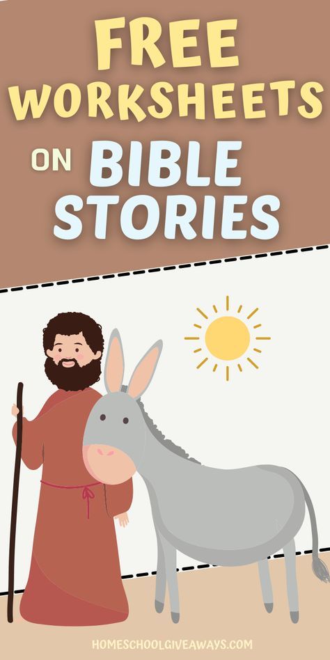 a man standing next to a donkey with the words free worksheets on bible stories