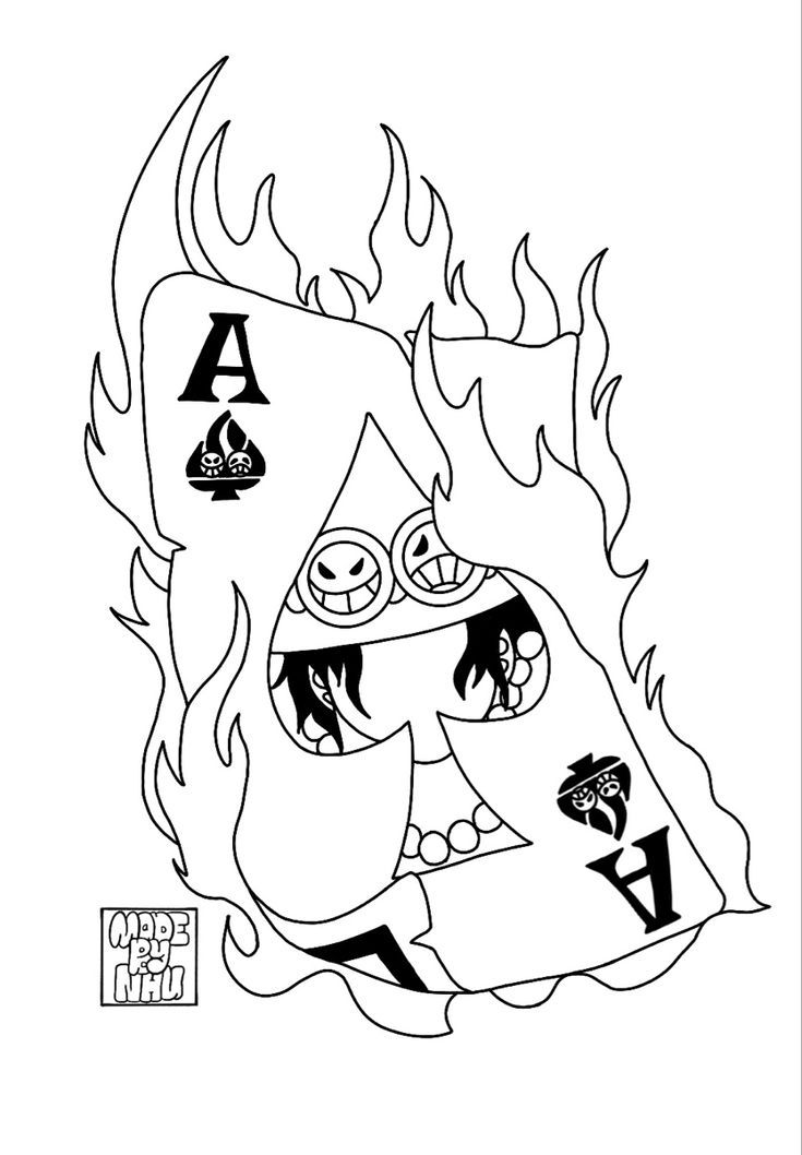 a drawing of a flaming playing cards with the letter a on it's face