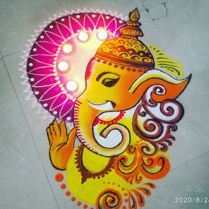 an image of the god ganeshi with lights on it's face and hands