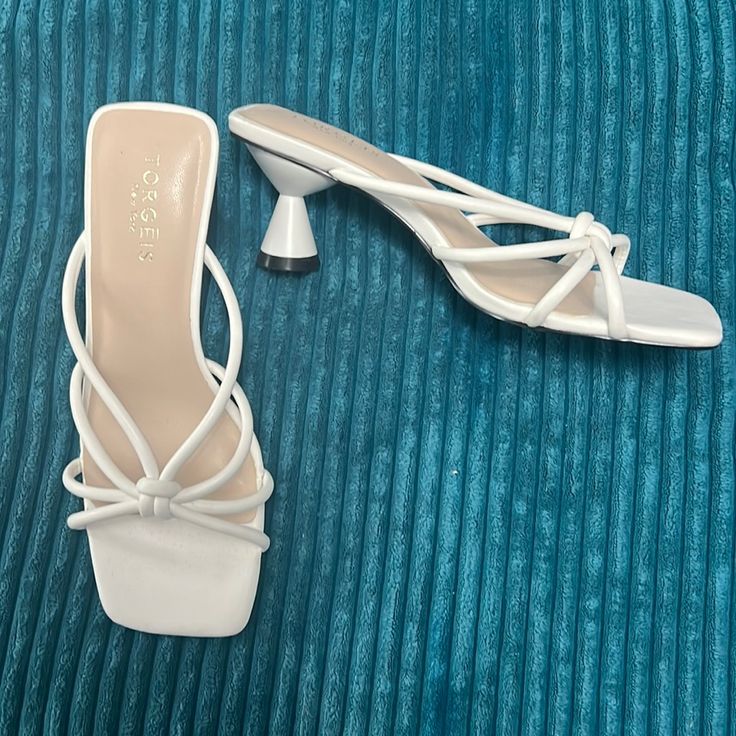 Brand New And Perfect For Wedding Season And Summer Days. Look Amazing And Stylish Elegant White Synthetic Kitten Heels, Spring Wedding Kitten Heels With 4-inch Heel, Spring Kitten Heels With 4-inch Open Heel, White Leather Kitten Heels, Medium Width, White Open Toe Kitten Heels With 4-inch Heel, Kitten Heel Sandals, Kitten Heel, Heel Sandals, Wedding Season