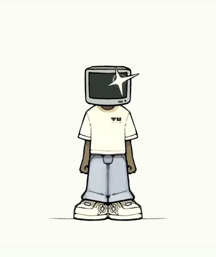 a person wearing a t - shirt with a television on their head