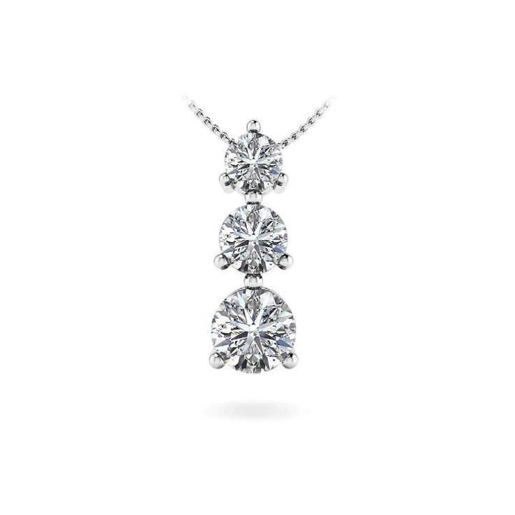 Proudly made in the USA, this diamond pendant is set in white gold and features three graduated round cut diamonds (0.04ct, 0.08ct and 0.15ct) in a three prong setting. Suspended by a white gold cable-link chain with your choice of length. Approximately 1/3 carat total weight. Luxury Three Stone Diamond Necklace, Three Stone Diamond, Heart Diamond, Heart Pendant Diamond, 3 Carat, Three Stone, Round Cut Diamond, Diamond Pendant, Link Chain