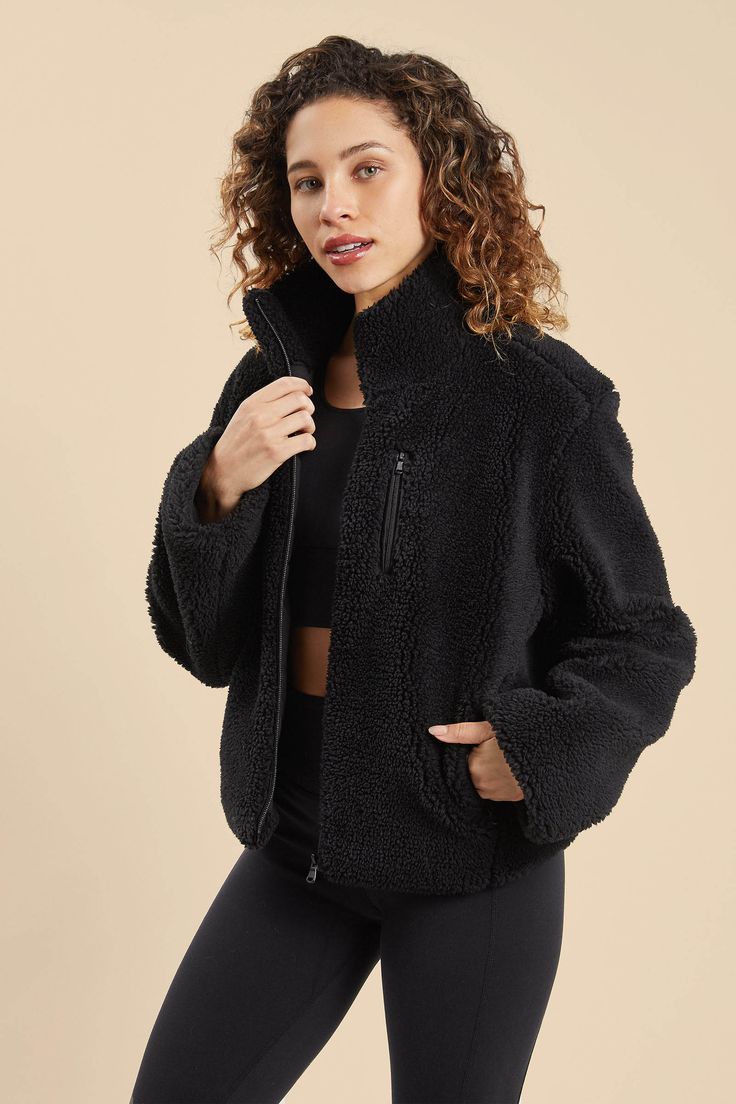 This oh-so-cozy teddy jacket has a relaxed fit ideal for cold-weather layering, plus a high mock neck collar designed to keep chilly air out. Expensive Bag, Teddy Jacket, Collar Designs, New Launch, Alo Yoga, Yoga Wear, Summer Essentials, Neck Collar, Zip Up