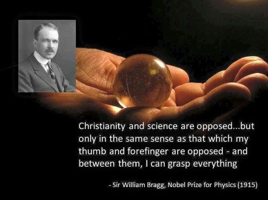 a person holding a crystal ball in their hand with the caption, christianity and science are opposed, but only in the same sense as that which my thumb