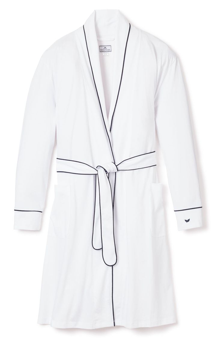 Contrast piping adds crisp detail to a robe cut from supersoft yet durable pima cotton that keeps you comfortable on chilly mornings and days off. Shawl collar Long sleeves Side patch pockets Removable tie belt 100% pima cotton Machine wash, dry flat Made in Peru Classic Long Sleeve Robe For Loungewear, Personalized Robes, Personalized Robe, Classic Pajamas, Sleepwear & Loungewear, Fashion Pieces, Wellness Products, Beauty Wellness, Pima Cotton