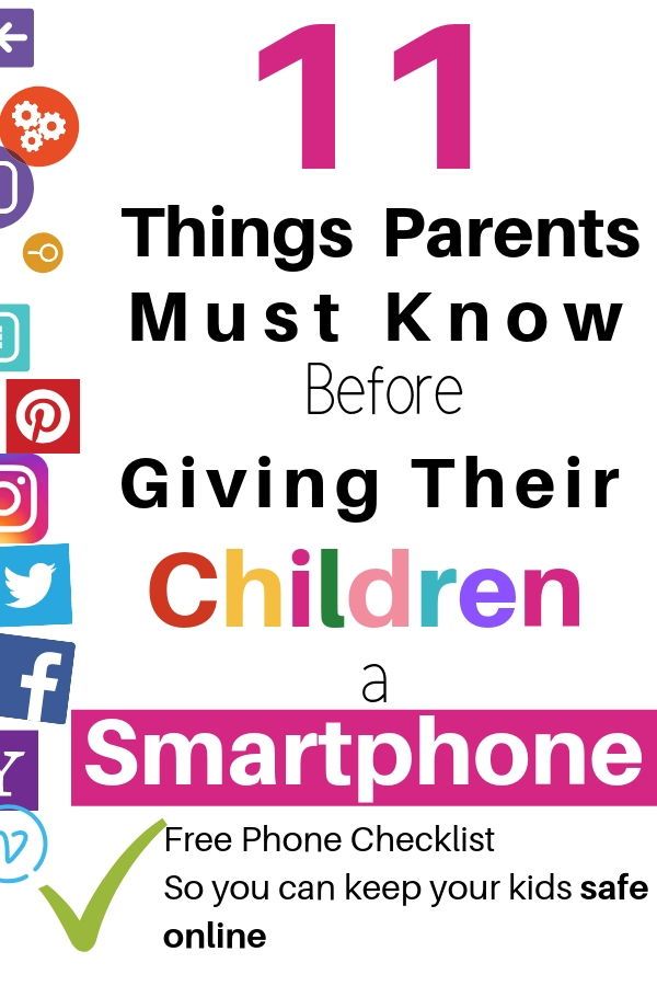 the text reads 11 things parents must know before giving their children a smartphone free phone checklist so you can keep your kids safe online