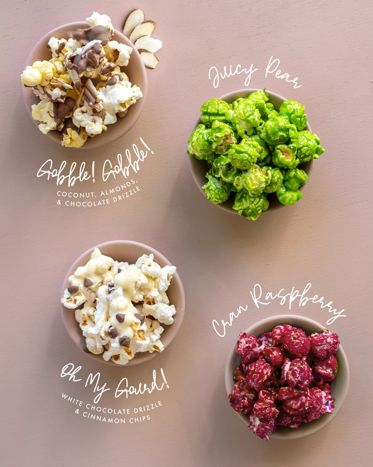 four bowls filled with different types of food