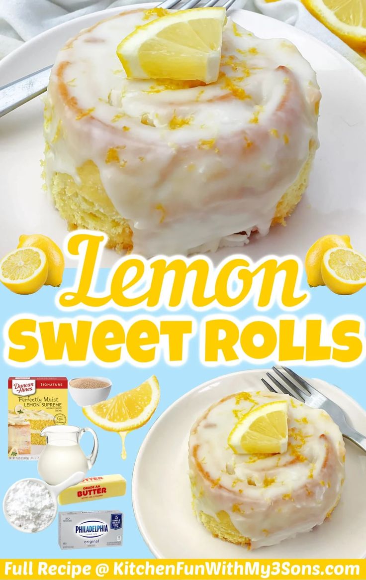 lemon sweet rolls on a white plate with oranges