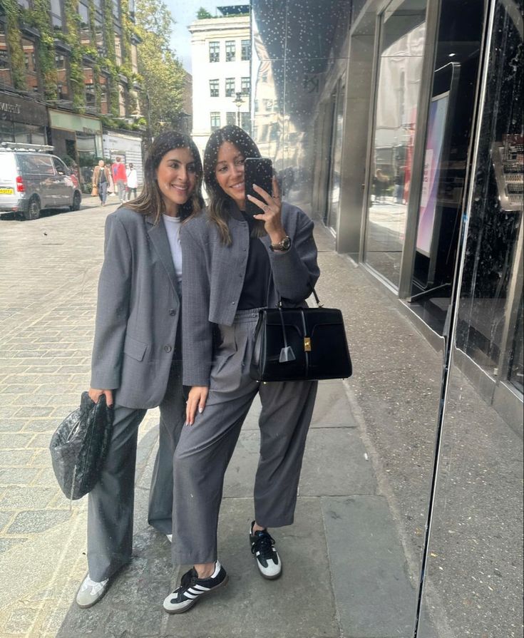 Grey blazer, all grey outfit, adidas sambas, Celine bag, Bottega bag Luxury Gray Winter Blazer, Trendy Gray Winter Blazer, Grey Oversize Blazer Outfit, Oversize Grey Blazer, Grey Bag Outfit, Gray Blazer Outfit Women, Gray Blazer Outfit, All Grey Outfit, Hailey Bieber Grey Blazer