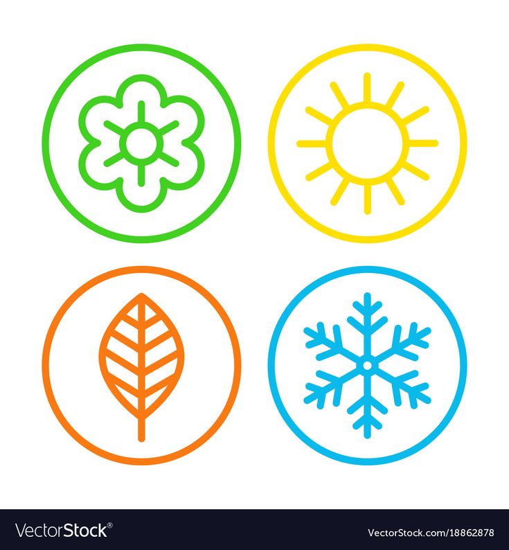 four different colored snowflakes with leaves and sun in the background stock photo - 547