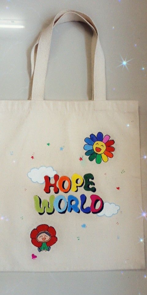 Jhope hope world fabric painting on tote bag Tote Bag Bts, Hope World, Bts Jhope, Fabric Painting, Reusable Tote, Reusable Tote Bags, Bts, Tote Bag, Fabric