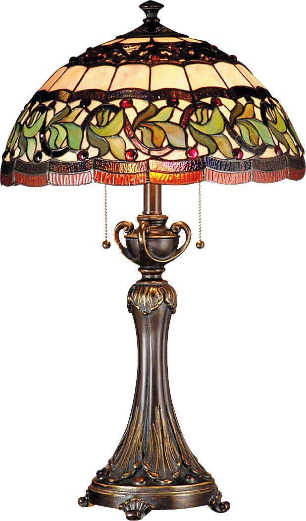 a lamp that is sitting on top of a table with a glass shade over it