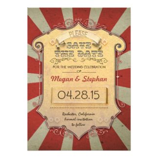 an old circus ticket style wedding card