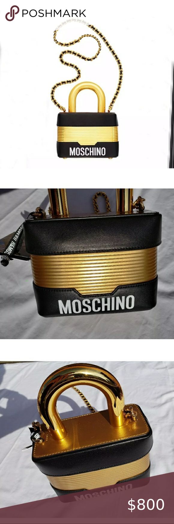 Moschino x H&M Leather Shoulder Bag Padlock Purse Brand new with tags. Moschino Bags Shoulder Bags Designer Black Box Bag With Branded Hardware, Gold Bags With Logo Hardware For Office, Gold Office Bag With Logo Hardware, Modern Gold Bag With Logo Hardware, Luxury Black Bucket Box Bag, Luxury Gold Box Bag With Branded Hardware, Luxury Black Box Bag With Chain Strap, Gold Shoulder Bag With Logo Hardware For Shopping, Gold Office Bags With Metal Logo