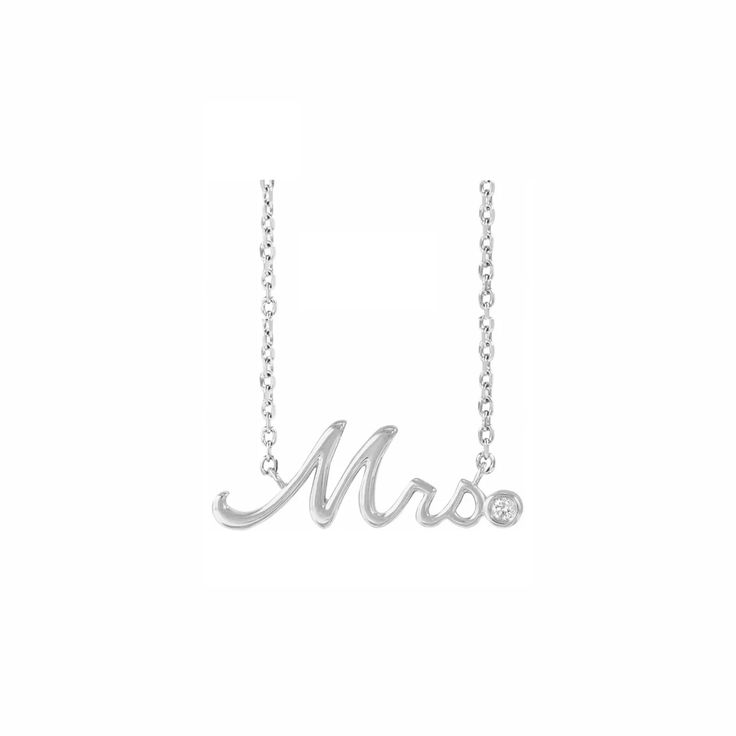 14K white gold mrs nameplate necklace with diamond accent on white background | Camille Jewelry Gold Necklace With Diamond, Necklace With Diamond, Layered Style, Jewelry Wardrobe, Nameplate Necklace, Bezel Set Diamond, Charm Making, You Are Perfect, Modern Aesthetics