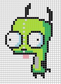 a cross stitch pattern with a green and black cartoon character in the shape of a skull