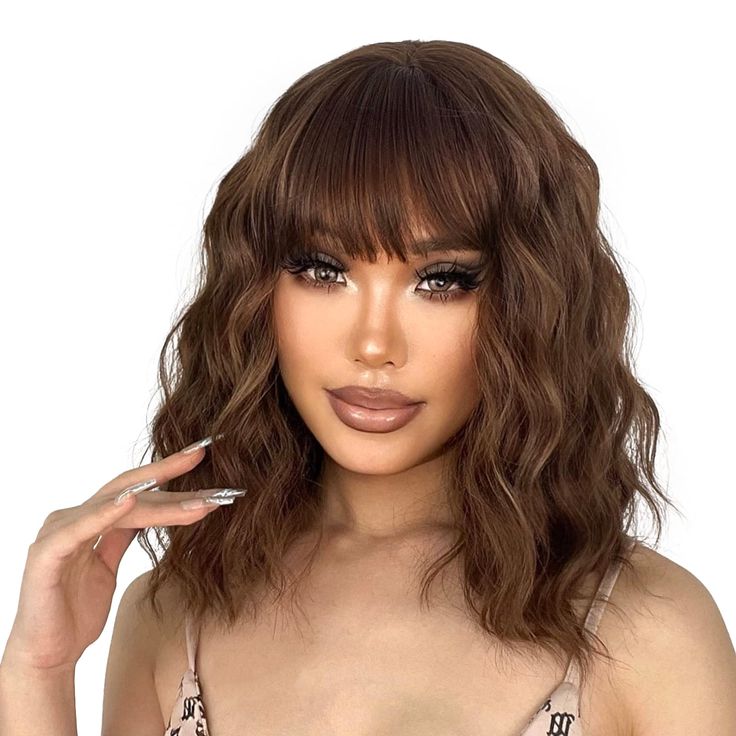 PRICES MAY VARY. [High Quality Material]--Short light brown wavy wig, this short brown wig with bangs for women uses high quality high temperature resistant synthetic fibers, the craftsmanship is improved, The brown wavy bob wig looks real, flowy and bouncy, have beautiful, long, thick, realistic looking hair and hairline, If you need a luxurious hair style in a minute, this brown short bob wigs for women is your best choice. [Wig Style]--The light brown wigs for women hair fibers actually look Brown Wig With Bangs, Curly Bob Wig, Bangs For Women, Wig Curly, Luxurious Hair, Layered Haircuts For Medium Hair, Curly Bob Wigs, Blonde With Pink, Wavy Bob