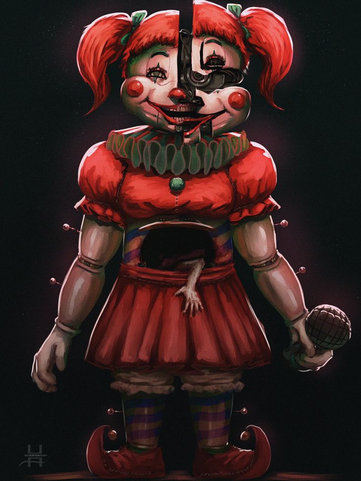 a drawing of a creepy clown with red hair