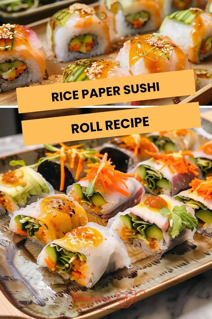 rice paper sushi roll recipe on a platter