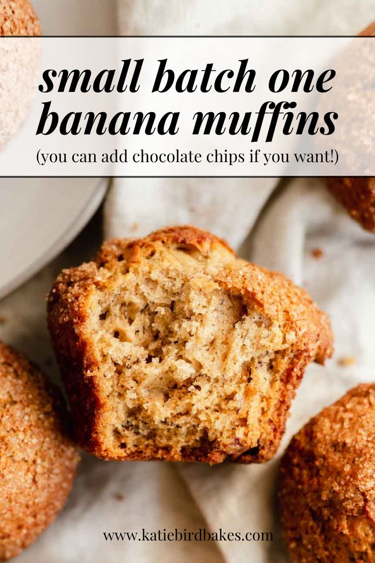 small batch of banana muffins with text overlay