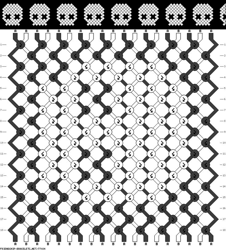 the pattern is shown in black and white, with several different dots on each side