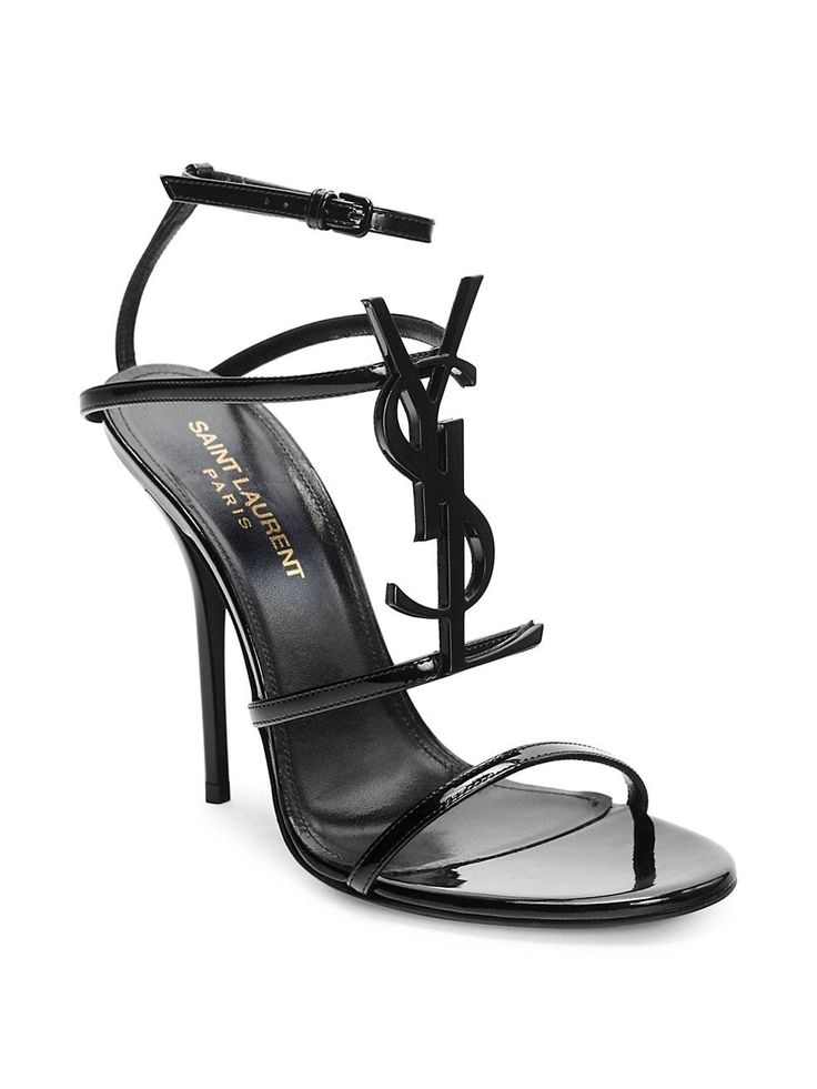 Strappy leather stilettos with signature YSL finish Self-covered stiletto heel, 4'' (110mm) Leather lining Adjustable ankle strap Open toe Leather lining and sole Made in Italy Dr Shoes, Ysl Heels, Yves Saint Laurent Shoes, Ysl Shoes, Stiletto Sandals, Shoes Shoes, Letter Logo, Heel Sandals, Strappy Heels